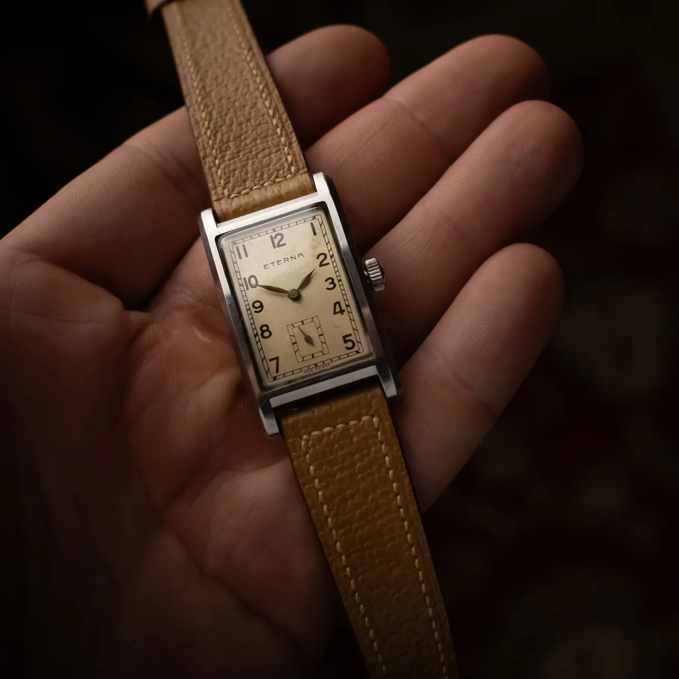 Eterna Clam Shell Tank details Dutch Dials Vintage Watches